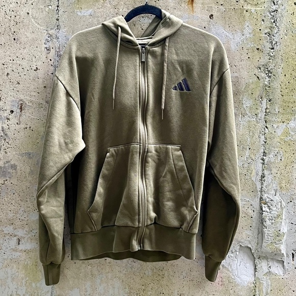 Adidas ESSENTIALS 3-STRIPES FLEECE HOODIE, Olive Stata / Black, Medium - Picture 4 of 13